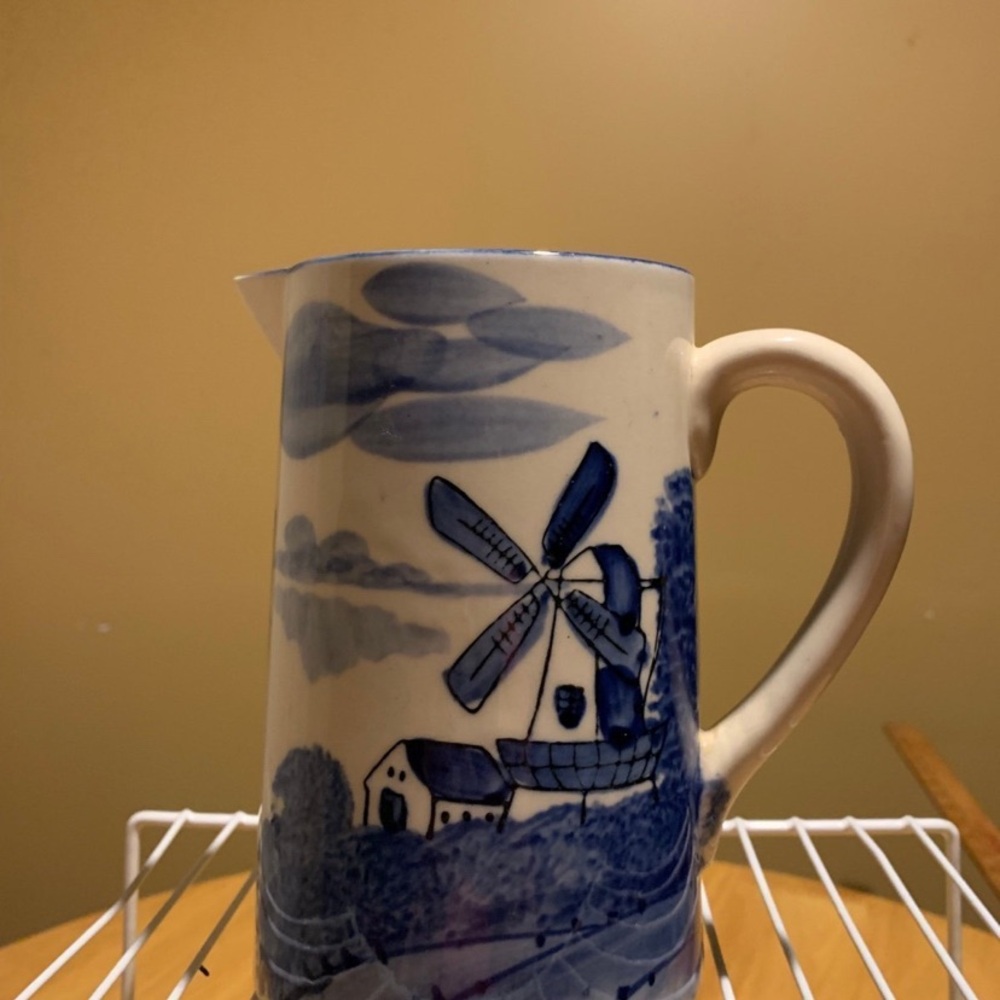 Vintage Blue Windmill Pitcher